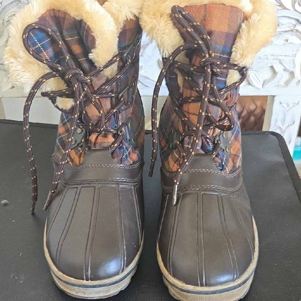 Bass Brown and Plaid Fur-Lined Winter Boots